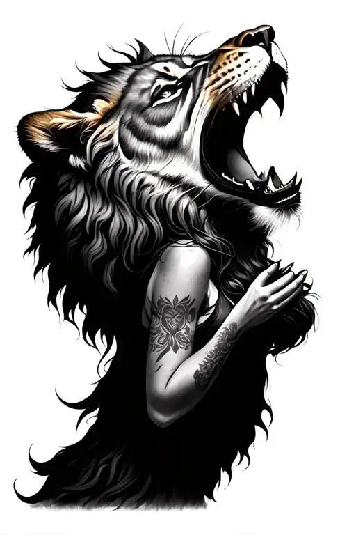 Woman Holding The Mouth Of Lion Open