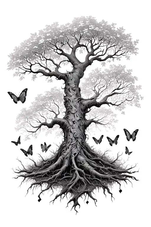 Tree And Butterflies Surrounding Tree Of Knowledge