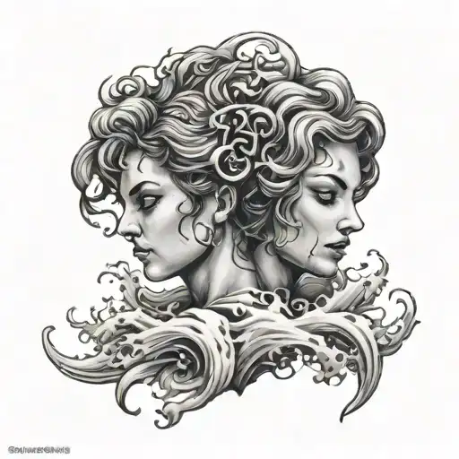 A Realistic Portrait Of A Gemini Symbol Made Up Of Crashing Waves