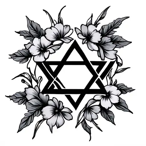 Fine Line Star Of David With Flowers Intertwined