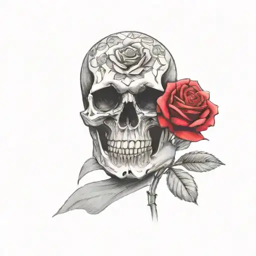A Skull Holding A Rose