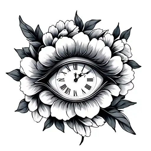 Clock With Eye Surrounded By Flowers Intertwined