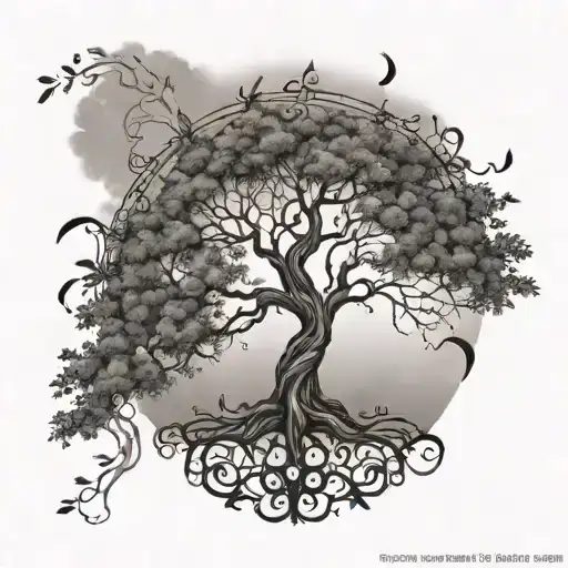 Design A Tree Of Life With Intricate Details Representing Never Giving Up In A Black-grey Style
