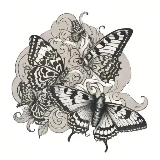 Moth Chasing Butterfly With Smoke Swirling