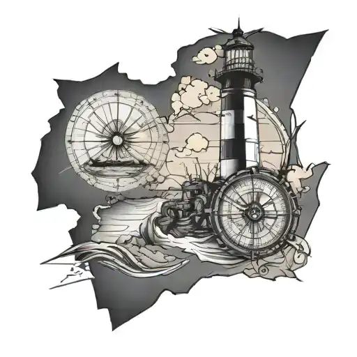 Compas And Lighthouse On A Map Background