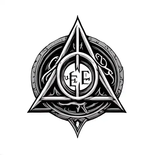 Deathly Hallows Symbol With The Letters G E M C Inside Of It