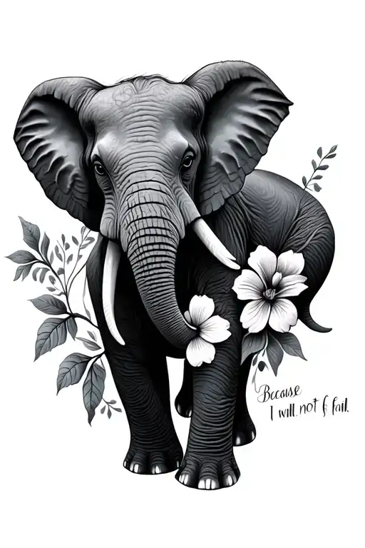 Small Half Elephant And Flowers With Because Of Her I Will Not Fail