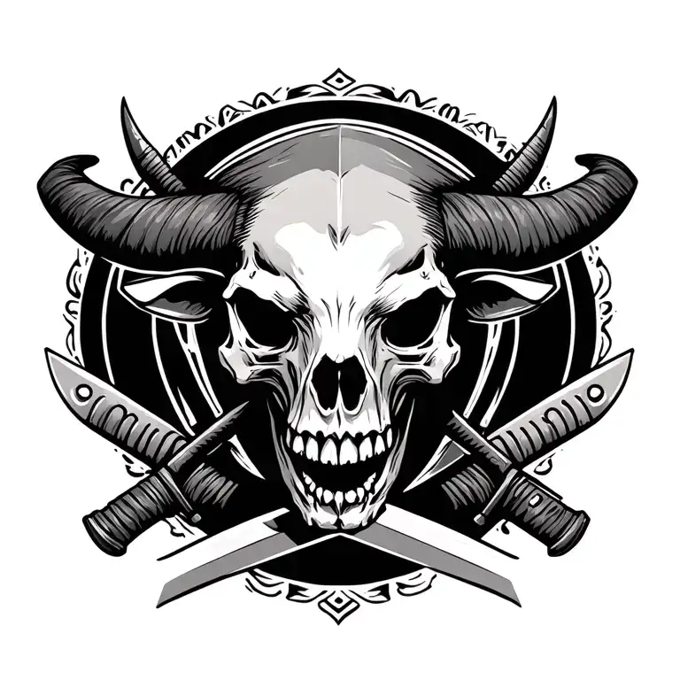 Taurus Skull Surronded With Katanas Crossed