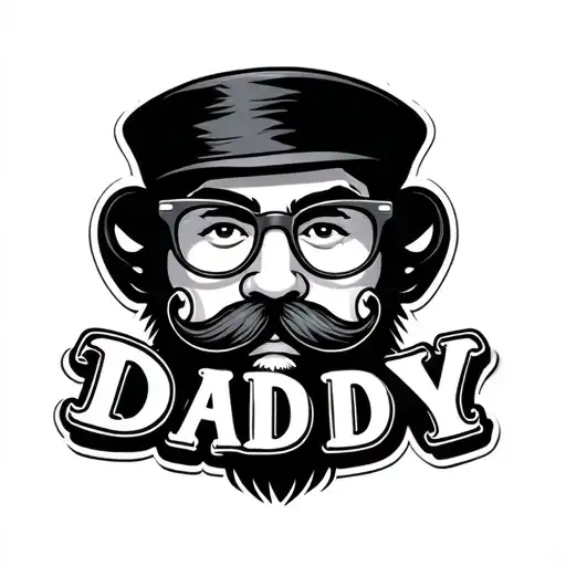 Write The Word Daddy With A Moustache And Glasses
