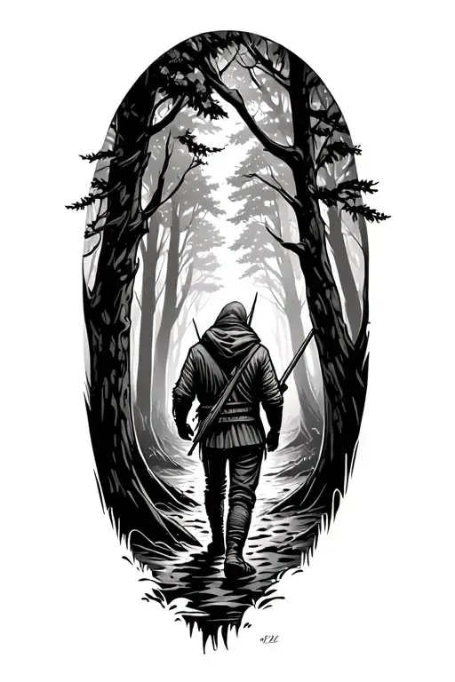 Hunter Walking Into The Woods Peaceful