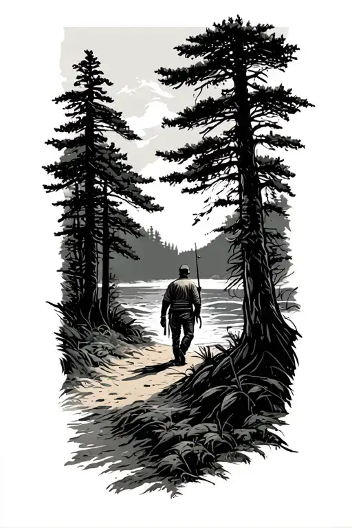 Hunter Walking Into The Woods Peaceful Beach Landscape