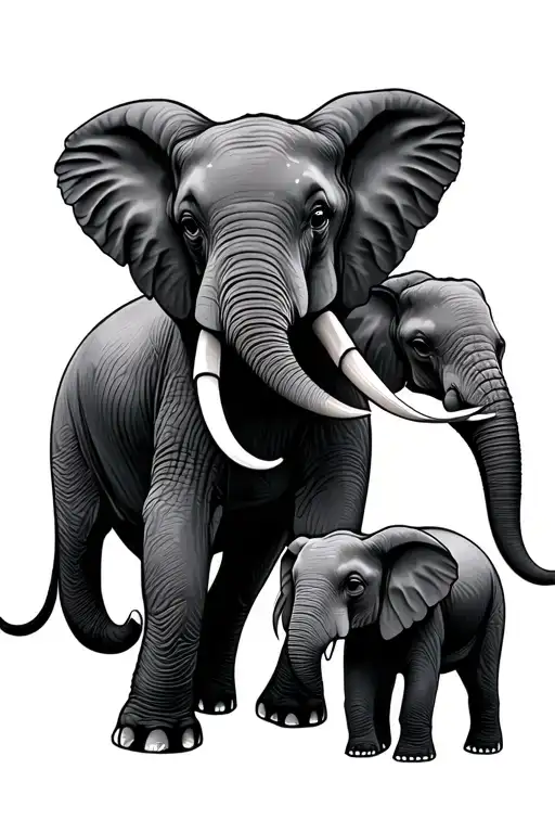 Mommy Elephant And Baby Elephant Walking