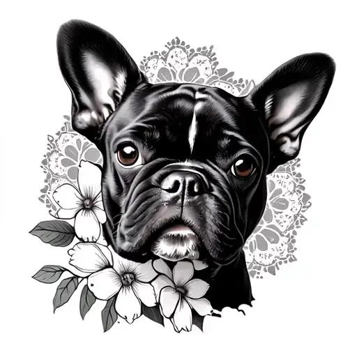 French Bulldog With January Birth Month Flowers Soft Lace Accent Paw Print Memorial