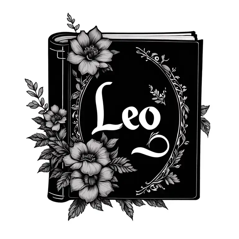 Leo Sign And Book Surrounded By Bold Floral