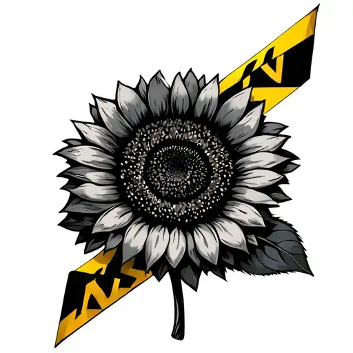 Sunflower With Caution Tape Wrapped