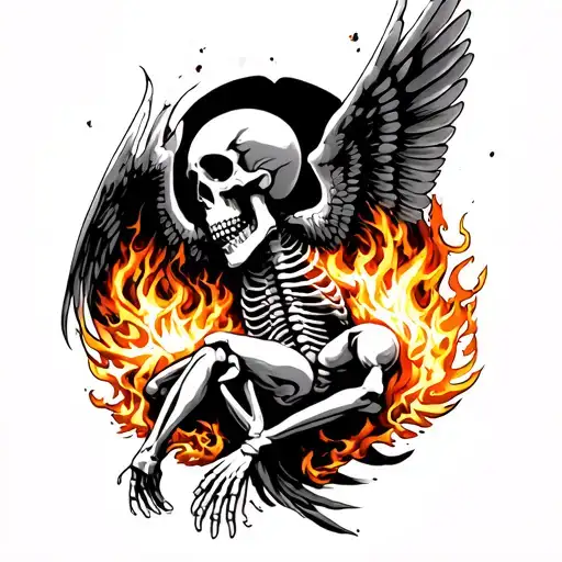 Icarus Falling On Fire As A Skeleton