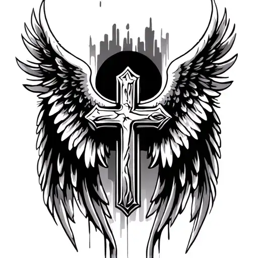 Cross Tattoo Design Featuring Angel Wings