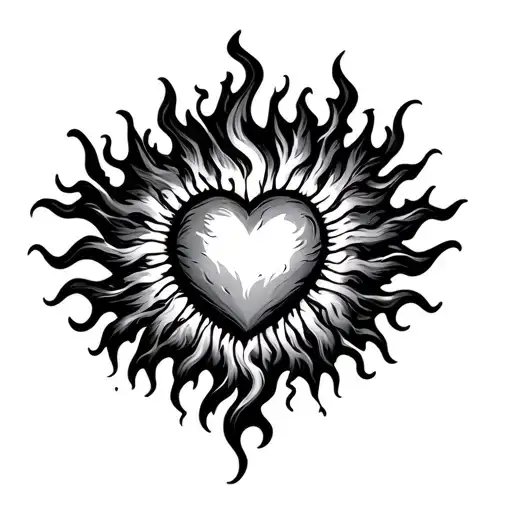 Fiery Sun Heart Flames Fire