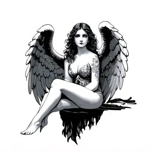 Beautiful Female Angel Sitting