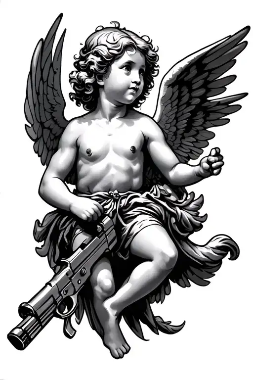 Cupid Flying Holding A Gun