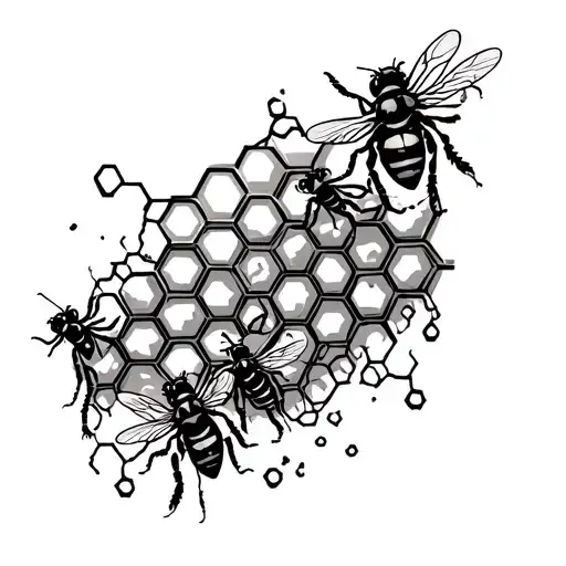 Honeycombs Going In A Line With Bees