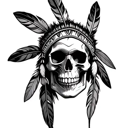 Native American Skull With Feathers