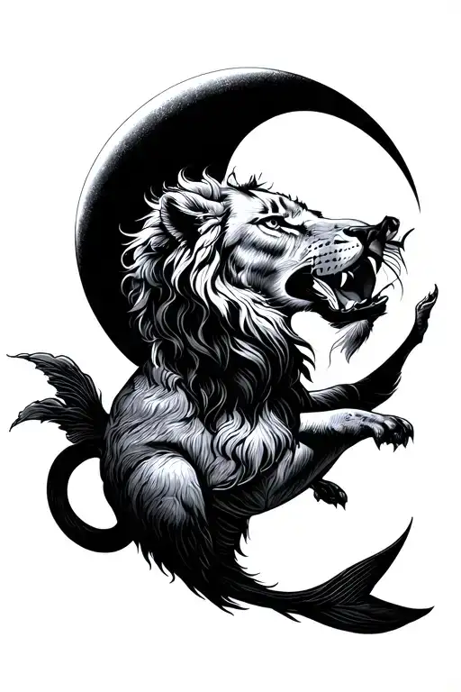 Leo Eating Pisces Zodiac Sign Surrounded Under The Moon