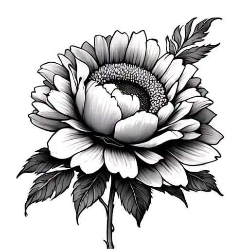 Peony And Sunflower Blooming