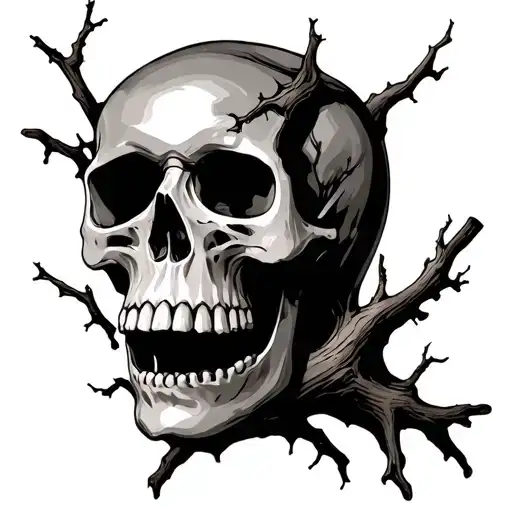 Skull And Dead Tree Branches