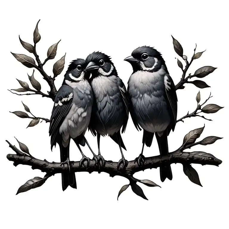Three Little Birds On Branch Masculine