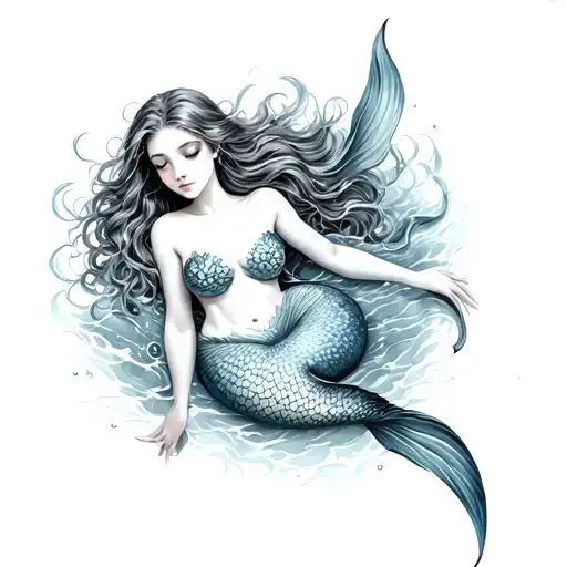 I Want A Realistic Mermaid Lying Down With Her Chest Covered
