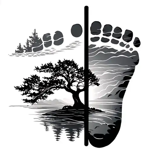 A Footprint With A Tree A Vertical Line