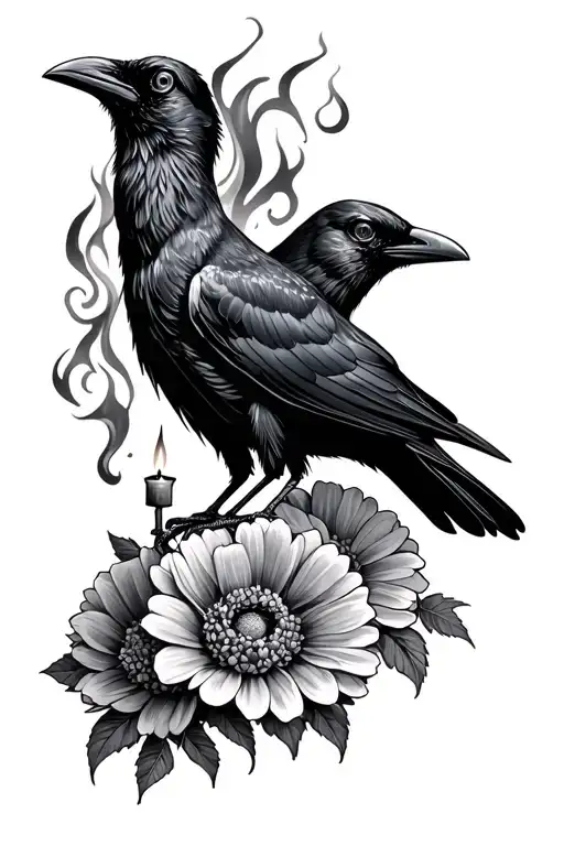 Steampunk Crow Marigolds And Dark Burning Candle Burning