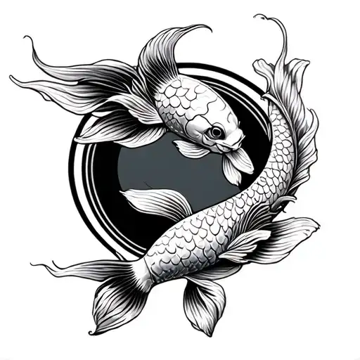 Circular Koi Fish In A Ying Yan Style