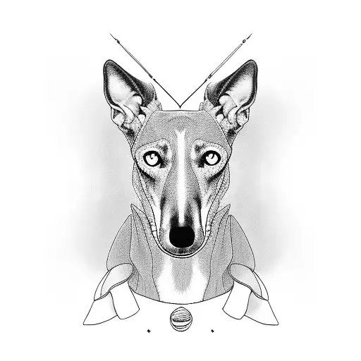 Greyhound Portrait With Round Boarder In Americ An Tradfitiolnal Stle