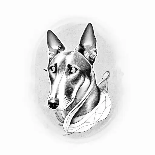 Black Greyhound Side Profile With Tear Drop And Round Boarder With Americal Traditional Floweres