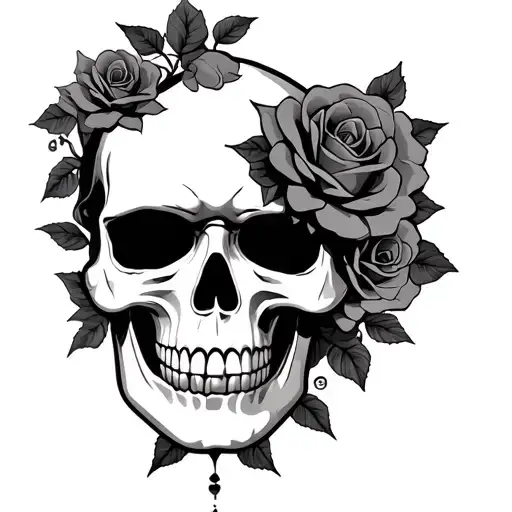 Skull And Roses Japenese Mask Color Infused Black And Grey