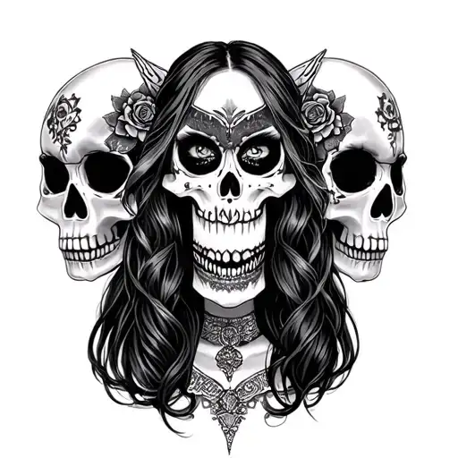 Evil Skull Chicana Girls With Skuls Around Them