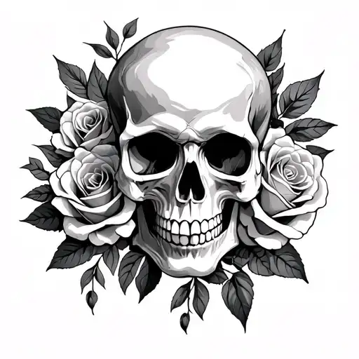 Skull And Roses Blooming
