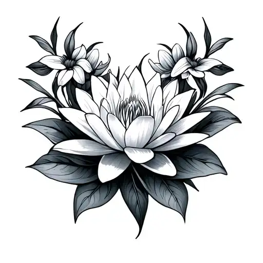 Lion Water Lily Larkspur Flowers Intertwined