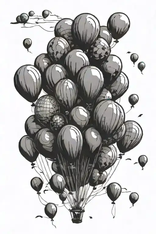 Black Balloons And One Balloon Floating Away