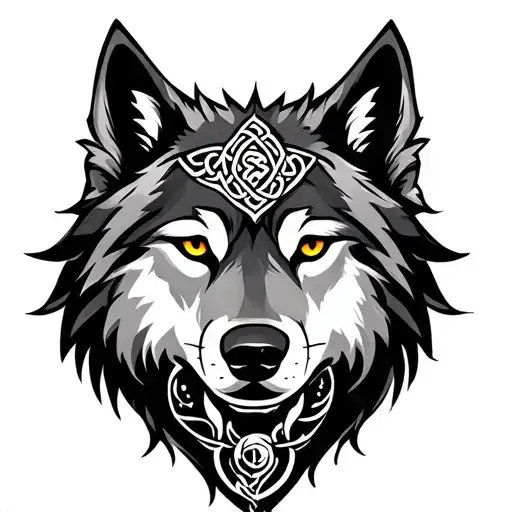 Celtic Wolf With Triple Moon Symbol