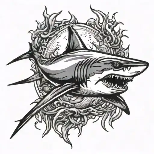 Hunted Shark Swimming Underwater Surrounded