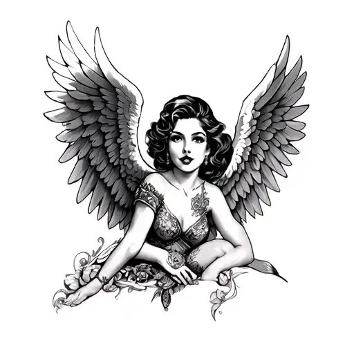 Pin Up Girl Angel Wings