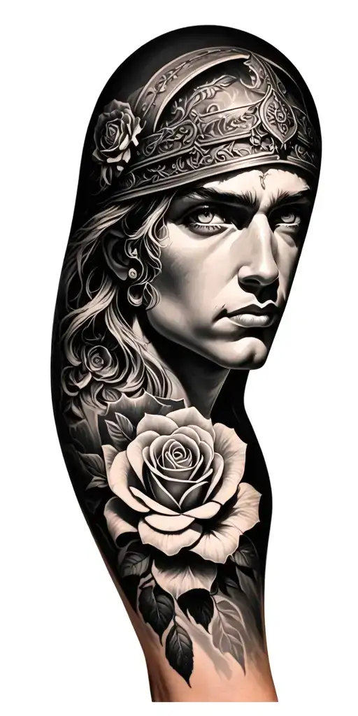Saint Florian Realistic Upper Arm Eye With Roses Fore Arm
