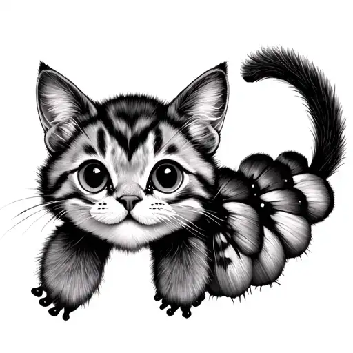 Cat Faced Caterpillar With Paws And Fluffy Tail