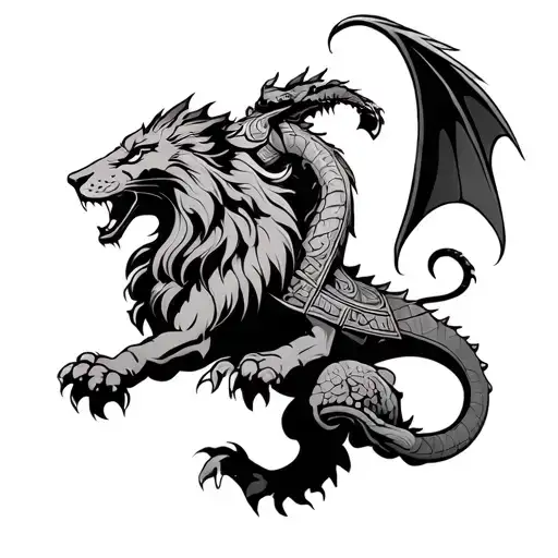 Aztec Lion Fighting A Dragon