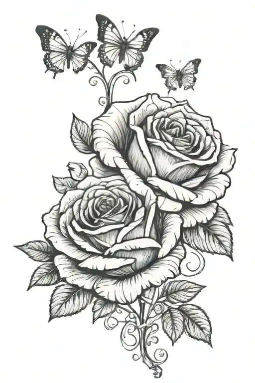 Butterflies Around A Rose With A Name Written On The Stem