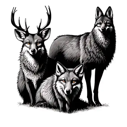 A Buck Standing Behind A Sitting Fox