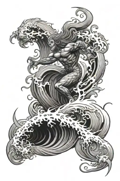 Ocean Waves And Space And Mythological Creature Playing
